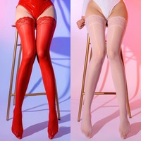 Bas en nylon brillants et sexy, ultra-lisses, doublés de silicone, antidérapants, en dentelle, au-dessus du genou, pour une silhouette sublimée