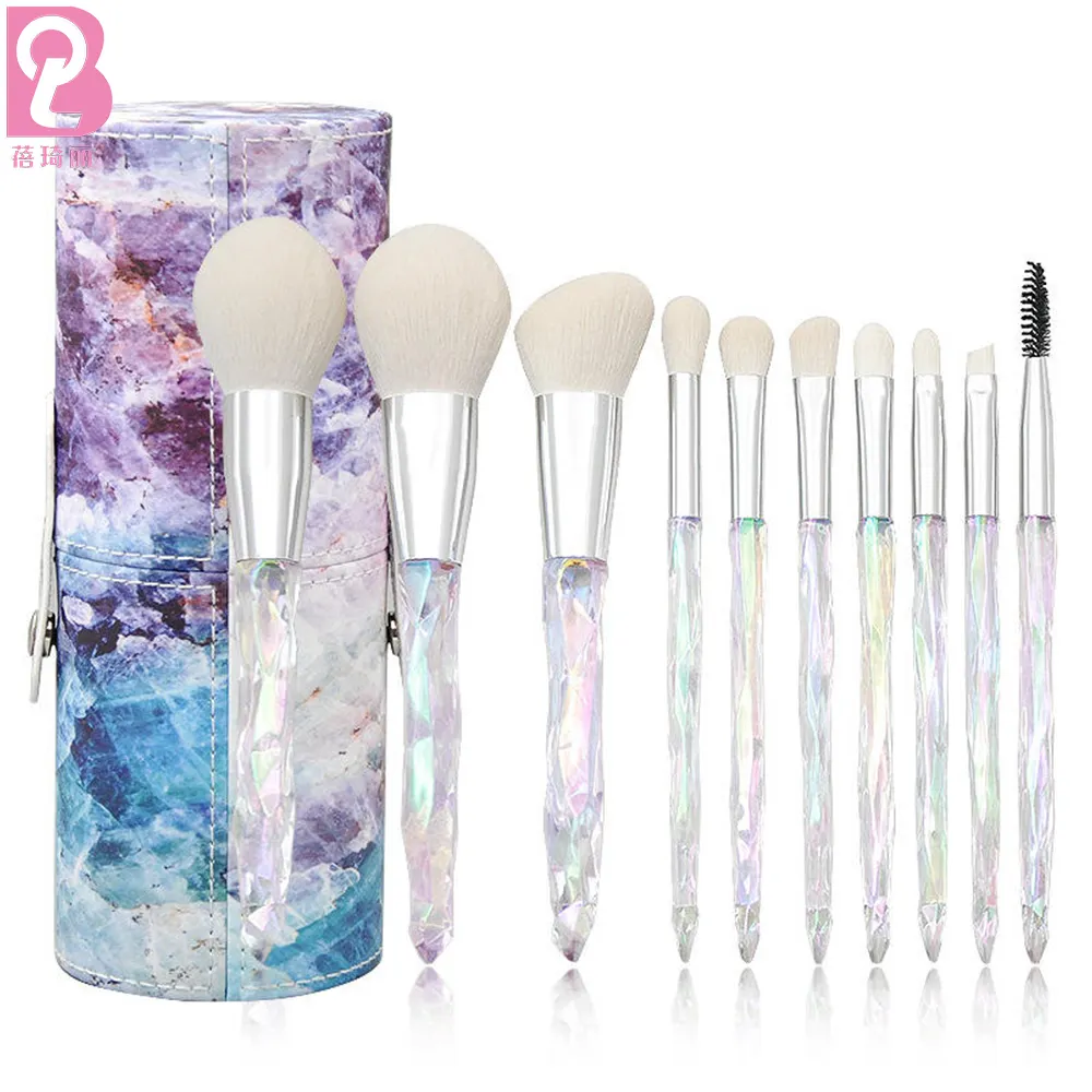 Beiqili 10 pièces ensemble de pinceaux de maquillage diamant blanc pinceaux en cristal clair faux cheveux de chèvre rouge ensemble de pinceaux de maquillage avec des conteneurs cadeaux en PU