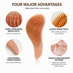 Brosse démêlante personnalisée avec logo OEM, poils en TPEE, électroplaquée, impression par transfert d'eau, brosse à cheveux à marque privée, vente en gros - Product Image 2