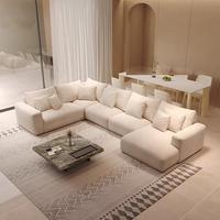 Minis MN-SF43 Modernes Nordisches Holzrahmen-Sofa Großes Beige-Weißes Modulares Stoffsofa Frei Kombinierbar U-förmig Wohnzimmer- und Flurmöbel