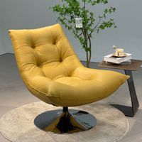Modern Tufted 360 °   Fauteuil pivotant de détente, fauteuil individuel en microfibre avec accents en cuir pour salon et hôtel