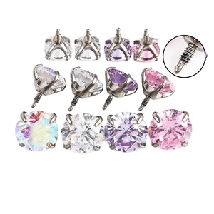 G23 Titanium ASTM F136 <b>Long</b> Thread Prong-Set Zircon Studs | Hypoallergenic Body Jewelry | Easy-Secure Replacement Tops - Product Image 1
