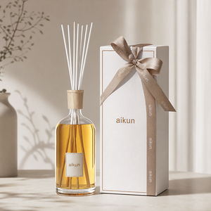 Aikun Clear Glass Natural Essential Oil 4300ml Long Lasting <b>Reed</b> <b>Diffuser</b> Set with Custom Wooden Cap Gift Box <b>for</b> Home Decor - Product Image 1