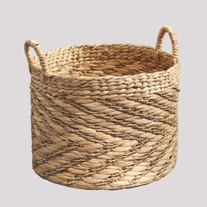 Isidore Round Water Hyacinth Seagrass Woven Basket With Handles 15 X 15 X 11.8 Natural Brown For <b>Clothes</b> Towels <b>Storage</b> - Product Image 1
