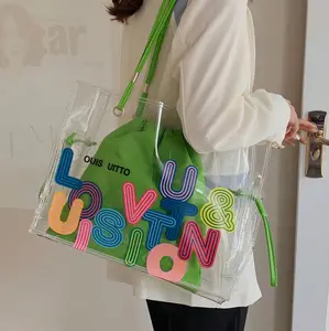 Bolsa de mão transparente em PVC transparente para mulheres, bolsa de mão transparente 2 em 1 para mulheres, bolsa de mão elegante e elegante, ideal para uso feminino, 2024