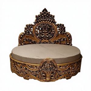 เตียงไม้หุ้มกระดุมแบบทำมือ แกะสลักลายคลาสสิก เฟอร์นิเจอร์ห้องนอนสไตล์โบราณ - Product Image 1