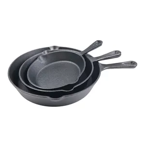 Cắm Trại Ngoài Trời Bbq Cookware Pan Set 3 Miếng không dính gang Frying Pan Set