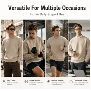 345G Heavyweight Fleece Crew Sweatshirt <b>Men</b> Solid Color Oversized Streetwear <b>Pullover</b> Custom OEM Supplier Top Wear Bulk Sale - Product Image 3