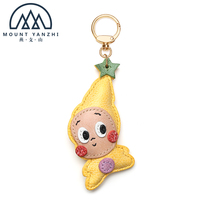 Porte-clés léger et portable en cuir véritable avec anneau métallique, logo personnalisé de haute qualité, breloque de sac mignonne et amusante, modèle Yanzhi