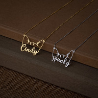 Collier personnalisé tendance en acier inoxydable plaqué or 18 carats de haute qualité, motif oreilles de chat/chien creuses, unisexe, cadeau de Noël/anniversaire