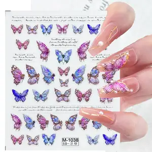 Nail Deco Sticker Custom Classic 3D Butterfly Decals Vintage Rose Floral Colorful Spring Style Flowers Nail Art Sticker