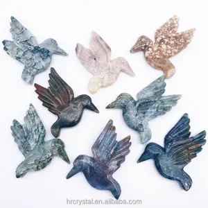 半宝石工艺品苔花玛瑙印度玛瑙蜂鸟水晶鸟雕