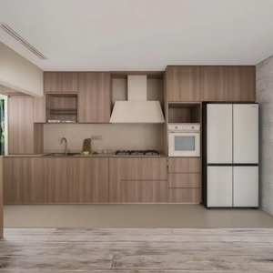 Wabi-Sabi Style Kitchen Cabinet Customized Classic Wood Grain Kitchen Cabinet for Villas and Apartments for 3D Interior Design - Product Image 1