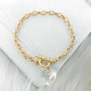 Hot selling fashion jewelry 18K gold plating glass diamond heart pendant bracelet for women