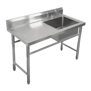 201/304 Stainless Steel Single Sink cleaning Worktable With Sink Fish Processing table One Stop Purchasing Home