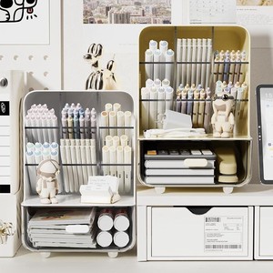 Acrylic Desktop Storage <b>Box</b> 3 Layers Drawer Style <b>Pen</b> Holder Organizer For Stationery Makeup Student Use - Product Image 2
