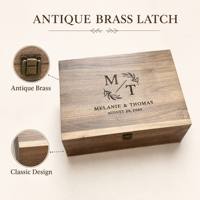 Boîte à souvenirs en bois avec logo personnalisé, boîte de rangement gravée au laser avec couvercle à charnières et fermoir sécurisé, boîte cadeau en bois pour anniversaire