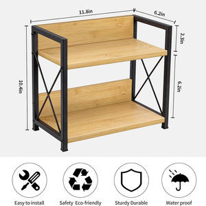 Estante de cocina de bambú de 2 niveles con estantes de madera para almacenamiento en encimera, diseño minimalista, multifuncional - Product Image 4