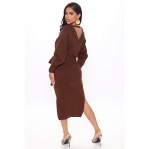 Nuevo Suéter con Escote en V Profundo, Manga Dolman, Abertura Lateral, Vestido Formal e Informal para Mujer - Product Image 3