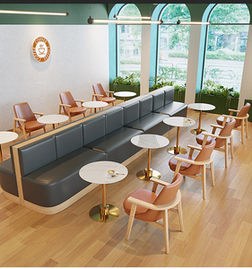 高級コーヒーショップ家具セット レザーブースと椅子 石製テーブル カフェショップ ミルクティーレストラン向け - Product Image 1