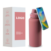 2024 couleur personnalisée 12oz enduit de poudre en acier inoxydable Thermos flacon aimant bouteille d'eau magnétique support pour téléphone portable cadeaux d'affaires