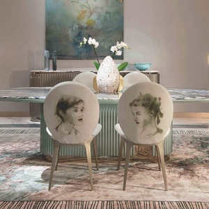 ชุดโต๊ะรับประทานอาหารทำจากหินแกรนิตหินอ่อนทรงรีของวิลล่าสไตล์อิตาลีหรูหราสีเขียวอ่อนชุดเฟอร์นิเจอร์สำหรับบ้าน - Product Image 4