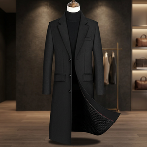 Manteau long en laine pour homme, couleur unie classique noir gris, épais et chaud, boutique automne-hiver 2024 - Product Image 3