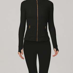 Ensemble de yoga deux pièces pour femmes, fermeture éclair, taille élastique, taille haute, couleur unie, spandex/nylon, écologique, séchage rapide, coupe ajustée, gym, yoga - Product Image 4