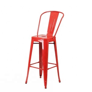 Silla de taburetes de Bar de cocina de mostrador trasero de metal alto de hierro forjado de acero apilable Industrial para exteriores rojo alto - Product Image 3