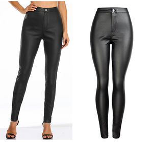 Estilo de club nocturno europeo y americano Sexy negro PU <span class=keywords><strong>pantalones</strong></span> de <span class=keywords><strong>cuero</strong></span> de cintura alta elástico de cintura alta <span class=keywords><strong>Pantalones</strong></span> de <span class=keywords><strong>mujer</strong></span> de <span class=keywords><strong>cuero</strong></span> de imitación - Product Image 4