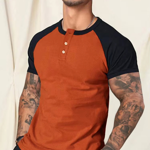 Venta al por mayor Slim cuello redondo manga corta brazo Color a juego Casual transpirable hombres camiseta - Product Image 5