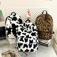 Sac à dos pliable en peluche imprimé léopard 18L, grande capacité, avec fermeture éclair, plusieurs poches, pour l'école, les voyages, la randonnée