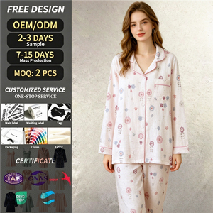 Conjunto de Pijama de Algodón 100% de Alta Calidad, Manga Larga, Cuello Camisero, Ropa de Dormir Transpirable <span class=keywords><strong>para</strong></span> Mujer, Estilo Old Money - Product Image 1