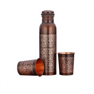 Bouteille d'eau en cuivre - Tasse à double paroi avec finition sublimée, style américain, pour usage extérieur et domestique, brosse de nettoyage incluse - Product Image 1