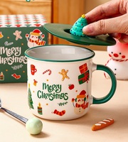 Mug à lait en céramique mignon de Noël avec couvercle, 350 ml, compatible lave-vaisselle et micro-ondes, idéal pour un cadeau de la Saint-Valentin