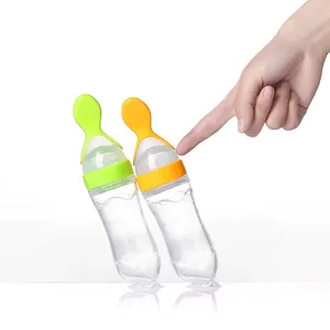 makanan bayi botol squeeze Suppliers-Mudah Squeeze 3OZ PP Bayi Silikon Botol Makanan Cair Feeder dengan Sendok