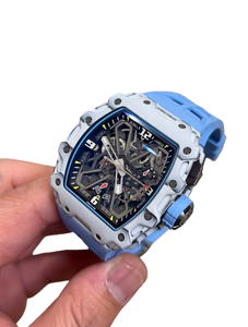 Montre mécanique automatique de plongée de luxe 2025, personnalisée, en forme de tonneau, squelette, en acier inoxydable, résistante à l'eau, bleu et blanc - Product Image 2