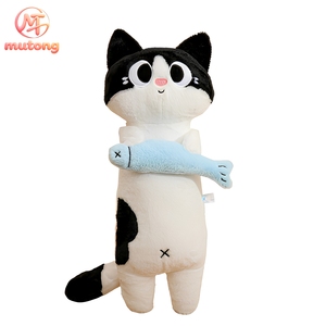 Almohada de peluche de <span class=keywords><strong>gato</strong></span> de cuerpo largo al por mayor, cojín suave antiestrés de <span class=keywords><strong>gato</strong></span> con forma de pez, cojín de abrazo suave para decoración de dormitorio - Product Image 1