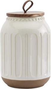 Serie de tarros de cerámica de mesa, diseño de gres, almacenamiento de cocina, conjunto <span class=keywords><strong>blanco</strong></span> de <span class=keywords><strong>madera</strong></span> de acacia en relieve, conjunto de tarros blancos en relieve - Product Image 5