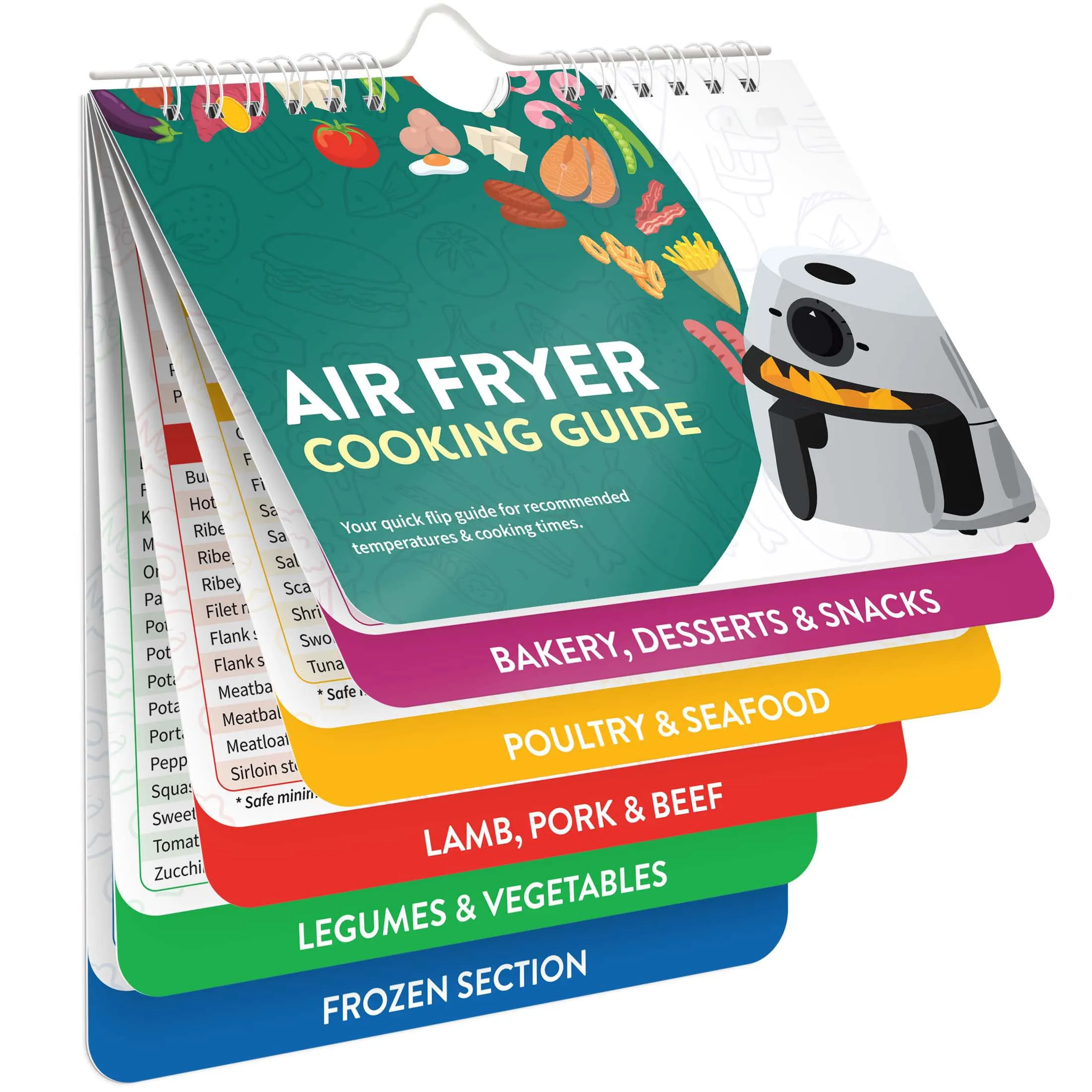 Ricette stampa di libri tabella di carte da cucina friggitrice ad aria foglio magnetico Cheat libri di cucina guida di cottura libretto con custodia