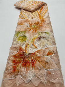 Tissu en dentelle française de luxe NI.AI Aso Ebi avec perles et broderies de paillettes, tissus textiles perlés colorés, dentelle perlée pour robe de mariée - Product Image 4