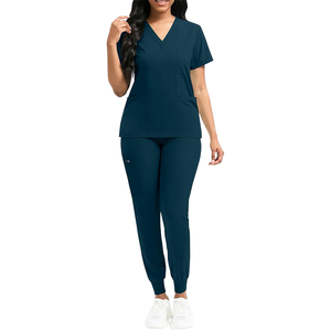 Wholesale 4-Way Stretch Nurse Scrubs <b>Set</b> Custom Logo Medical Uniforms V-Neck Jogger Scrub Tops and Pants for Hospital <b>Doctors</b> - Product Image 1