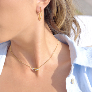 Collier chaîne NK en acier inoxydable plaqué <span class=keywords><strong>or</strong></span> 18 carats avec pendentif linéaire tendance orné de strass blancs - Product Image 2