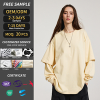 T-shirts pour hommes grandes tailles, t-shirt à manches longues à double couche, 100% coton, t-shirt sport de qualité supérieure, coupe ample, lavage de qualité supérieure