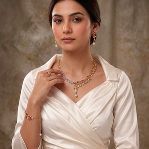 Luxury Brass Rhodium Plated Zircon Bridal Choker <b>Necklace</b> and <b>Pearl</b> Earring <b>Set</b> for Wedding Gift - Product Image 2