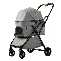 Poussette de voyage pliable et légère pour chiens et chats avec 4 roues, pliage à une main, utilisation toutes saisons et double frein