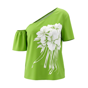 Camicette e Top <span class=keywords><strong>Monospalla</strong></span> Asimmetrici a Maniche Corte con Stampa Floreale a Contrasto, Eco-Friendly - Product Image 4
