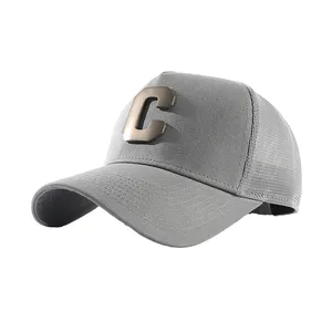 Cappello da camionista con Logo in metallo stile Vintage stile esterno stile ricamato in lana curvo stampato a forma di coda di cavallo berretto da Baseball