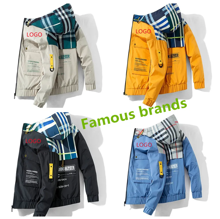 Brand LOGO fall Men's Hooded Casual Jacket Zipper Windbreaker Slim with Pockets Cargo Jackets winetr Men Outdoors Sports coat