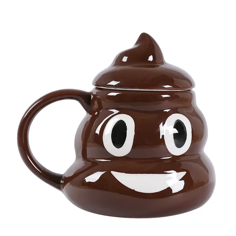 Hot bán 3D phim hoạt hình gốm Mug hài hước sáng tạo Poo hình cốc cà phê với nắp